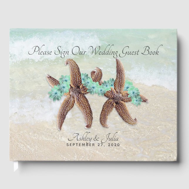 Zwei Brides Beach Themed Wedding Gästebuch (Vorderseite)