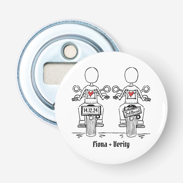 Zwei Brides Biker Motorrad-Gastgeschenk Hochzeit Flaschenöffner (Vorderseite)