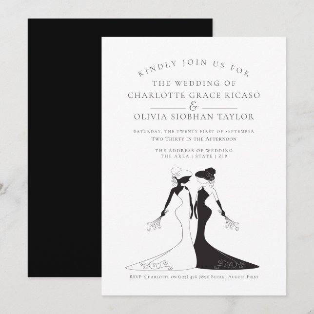 Zwei Brides Brautgowns Hochzeit im Stil der 40er J Einladung (Vorne/Hinten)