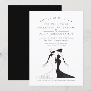 Zwei Brides Brautgowns Hochzeit im Stil der 40er J Einladung
