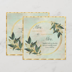 Zwei Brides Lesbian Watercolor Greenerity Wedding Einladung
