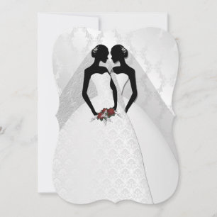 Zwei Brücken in Bridal Gowns Elegante Hochzeit Einladung