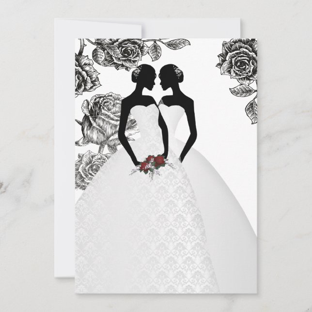 Zwei Brücken in Bridal Gowns Elegante Hochzeit Einladung (Vorderseite)