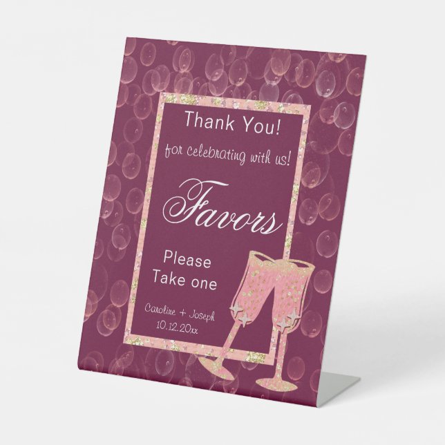 Zwei Bubbly Champagner Brillen für Gefallen Pedest Sockelschild (Vorderseite)