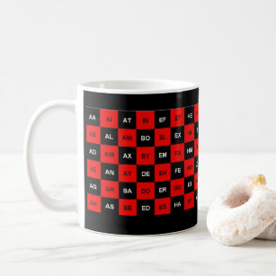 zwei Buchstaben rot und schwarz US-Version Kaffeetasse