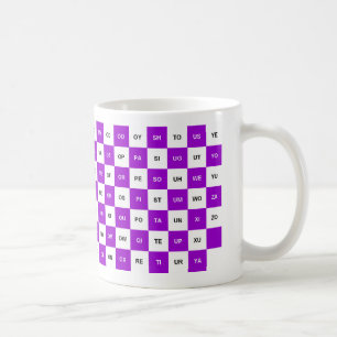 Zwei Buchstaben Wörter Lila und weiß Intrl. Vers Kaffeetasse