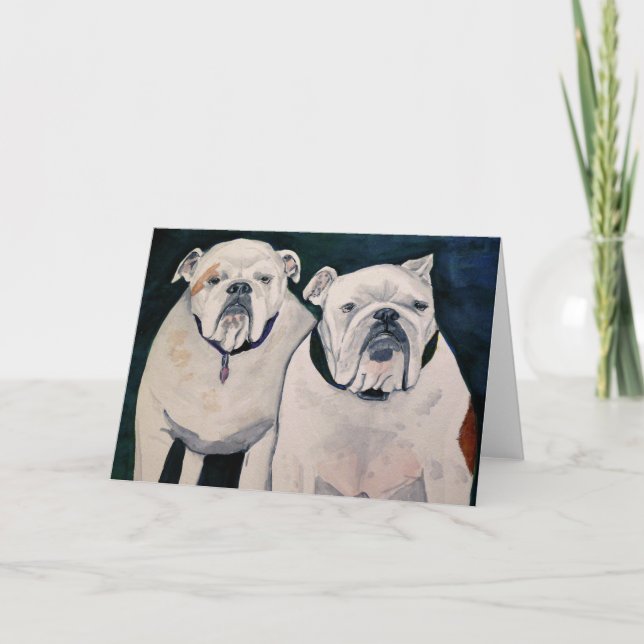 Zwei Bulldoggen-Gruß-Karte Karte (Vorderseite)