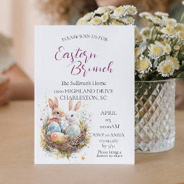 zwei Bunnies im Korb mit Eiern Osterbrunch Einladung