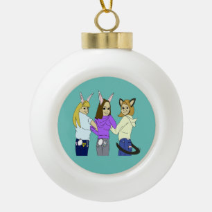 Zwei bunnies und ein Kätzchen Keramik Kugel-Ornament