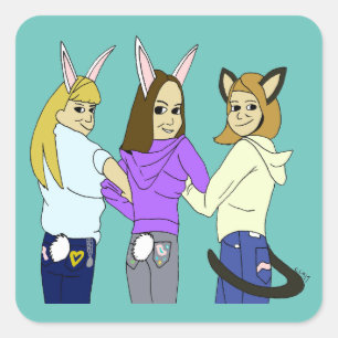 Zwei bunnies und ein Kätzchen Quadratischer Aufkleber