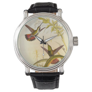 Zwei bunte Kolibris, die die gleiche Blume Armbanduhr