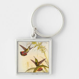 Zwei bunte Kolibris, die die gleiche Blume Schlüsselanhänger