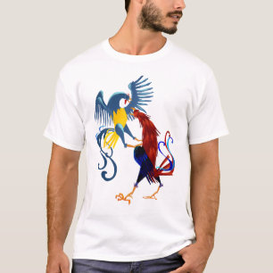 Zwei buntes kämpfendes Hahn-Shirt T-Shirt