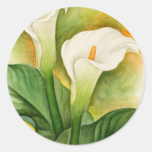 Zwei Cala Lilies Wasserfarben Kunst - Multimedia Runder Aufkleber