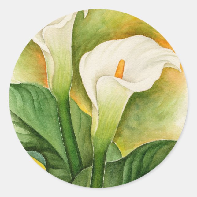 Zwei Cala Lilies Wasserfarben Kunst - Multimedia Runder Aufkleber (Vorderseite)