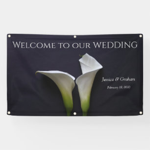Zwei calla lilies auf schwarzer Hochzeit Banner