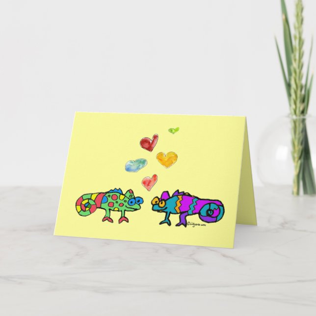 Zwei Cartoon Chameleon auf der Liebe Karte (Vorderseite)