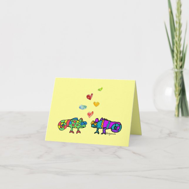 Zwei Cartoon Chameleon Valentine Card Karte (Vorderseite)