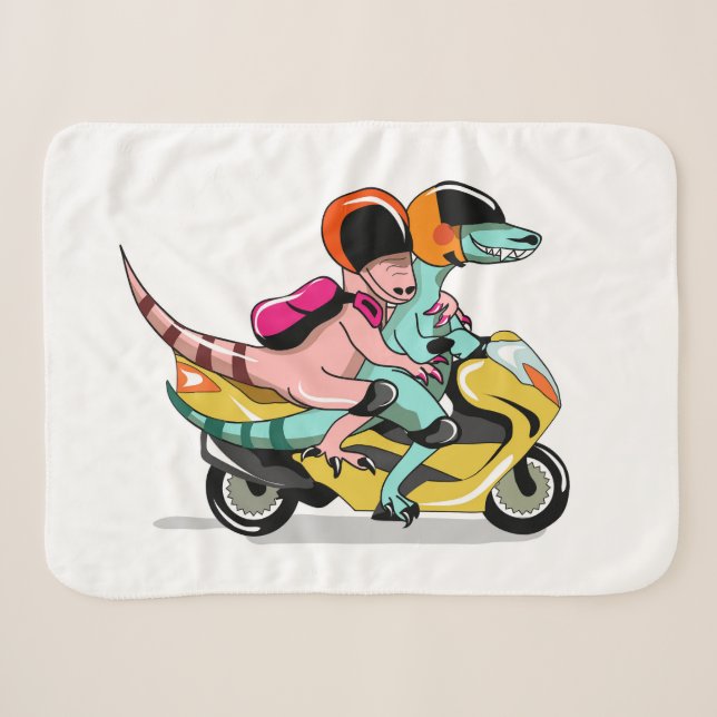 Zwei Cartoon-Raptoren fahren mit einem Motorroller Sherpadecke (Vorderseite (Horizontal))