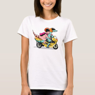 Zwei Cartoon-Raptoren fahren mit einem Motorroller T-Shirt