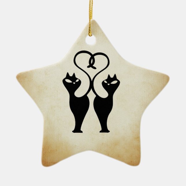 Zwei Cat-Silhouette Keramik Ornament (Vorne)