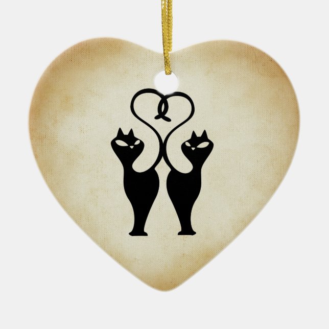 Zwei Cat-Silhouette Keramikornament (Vorne)