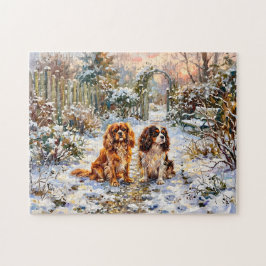 Zwei Cavalier Spaniels auf Winterweg