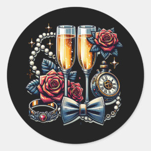 Zwei Champagnergläser, Hochzeit  Runder Aufkleber