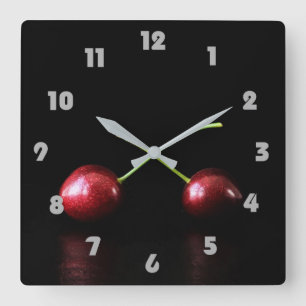 Zwei Cherries Gray Fat Numbers wca Quadratische Wanduhr