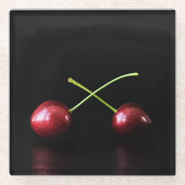 Zwei Cherries Küstenercnm Glasuntersetzer (Vorderseite)