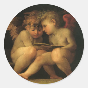 Zwei Cherubim lesen von Rosso Fiorentino, Engel Runder Aufkleber