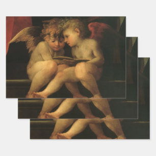 Zwei Cherubim lesend von Rosso Fiorentino, Engel Geschenkpapier Set