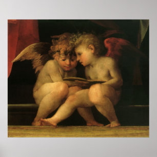 Zwei Cherubs Reading by Rosso Fiorentino, Angels Poster