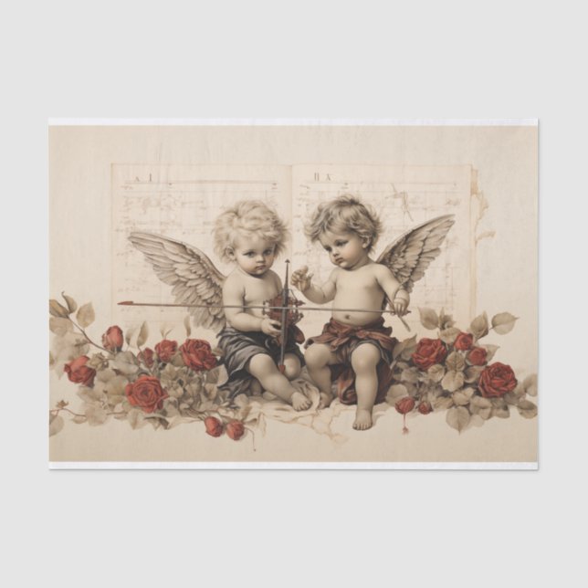 Zwei Cherubs zwischen Rose Seidenpapier (Vorderseite)