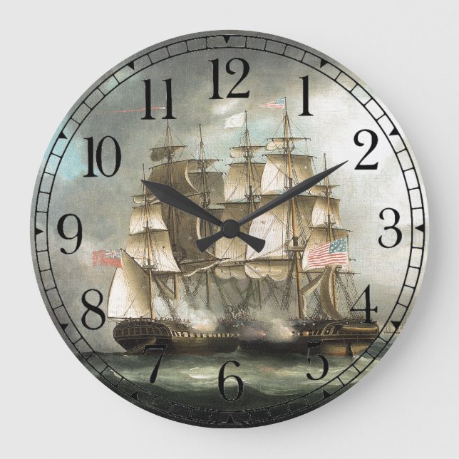 Zwei Clipper-Schiffe Kriegsbattle Ocean Wall Uhr (Vorderseite)