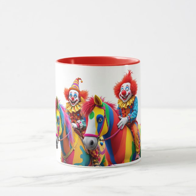 Zwei Clowns auf ihren Pferden. Tasse (Zentrum)