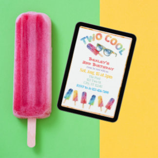 ZWEI Cool, Wasserfarben-Eis am Stiel 2. Geburtstag Einladung