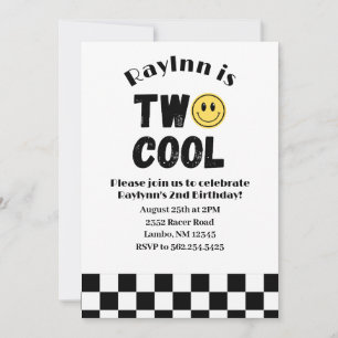 Zwei Coole 2. Geburtstags Retro Smile Checkerboard Einladung