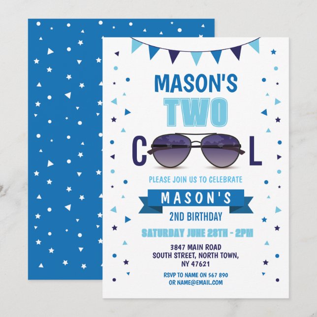 Zwei Coole Birthday Sonnenbrille Summer Boys Shade Einladung (Vorne/Hinten)