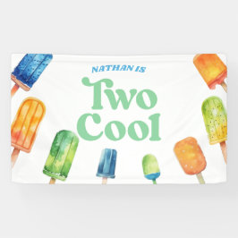 Zwei Coole Blue Retro Popsim 2. Geburtstag Party Banner