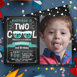 Zwei Coole Boys Chalkboard Foto 2. Geburtstag Einladung