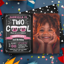 Zwei Coole Chalkboard Girls Foto 2. Geburtstag Einladung