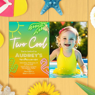 Zwei Coole Neon Pool-Party Einladung mit Foto