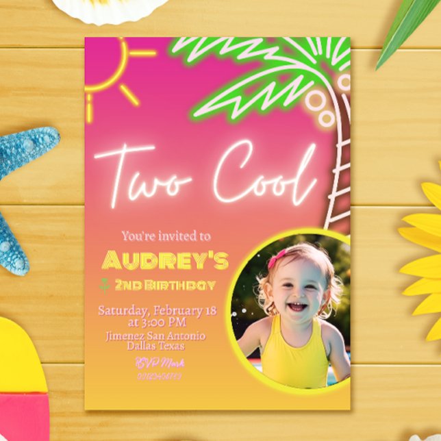 Zwei Coole Neon Pool-Party Einladung mit Foto (Two Cool Neon Pool Party Invitation with Photo)