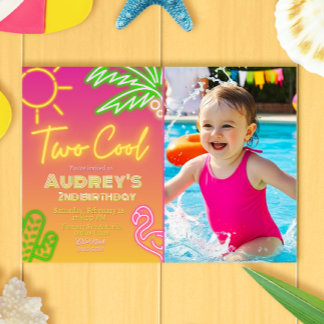 Zwei Coole Neon Pool-Party Einladung mit Foto
