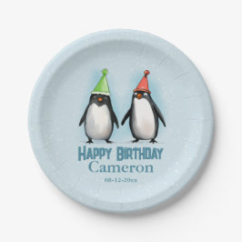 Zwei Coole Pinguine feiern den Geburtstag von Kind Pappteller