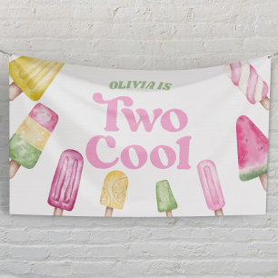 Zwei coole rosa Retro-Eis am Stiel 2. Geburtstagsf Banner