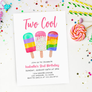 Zwei Coole Sweet Colorful Ice Pops Girl Birthday Einladung