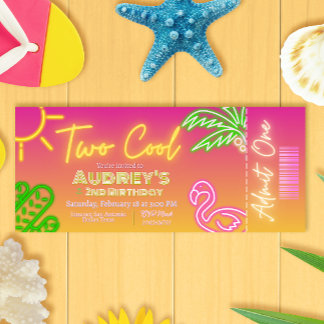 Zwei Coole Tickets für das tropische Rosa Neon Poo Einladung