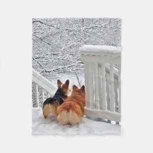 Zwei Corgis im Schnee Fleecedecke